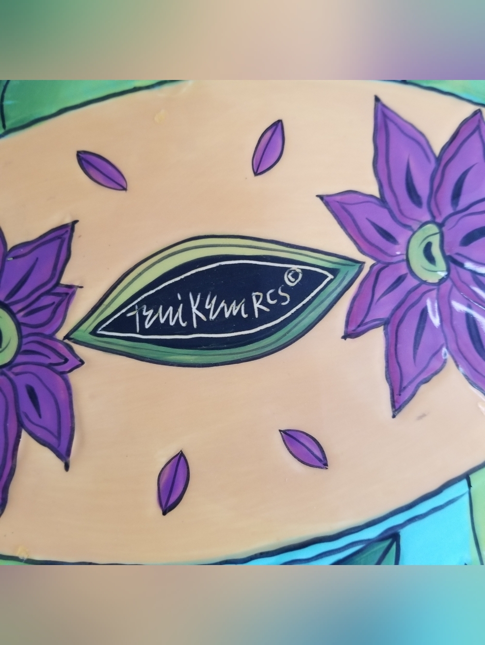 Terri Kern Artist Colorful Hand-Painted Hanging Ceramic Platter Bird Bath Feeder - Picture 4 of 9